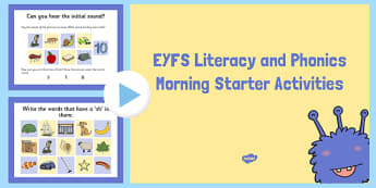 EYFS Literacy and Phonics Morning Starter Activities PowerPoint - EYFS activities, early years, reception, FS2, C&L