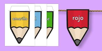Colours on Pencil Bunting Spanish - colours, pencil, bunting, spanish, display