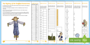 UKS2 The Mystery of The Snaffled Scarecrows Maths Game - Murder mystery, problem, challenge, fractions, column, algebra