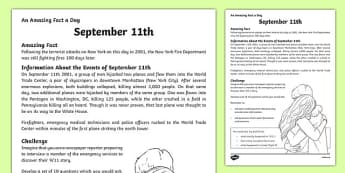 September 11th News Reporter Activity Sheet, worksheet