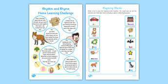 Rhythm and Rhyme Home Learning Challenge FS2 - EYFS planning, Early years activities, homework activities, phonics, Letters and Sounds, Phase 1, Aspect 4, listening skills
