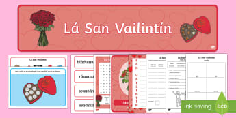 Valentine's Day Gaeilge Resource Pack - Lá san Vailintín, Valentines Day, croí, grá, seacláid, scannán, toraíocht focal,Irish