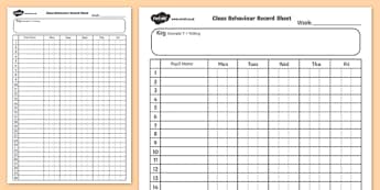 Class Behaviour Record Chart-class behaviour, behaviour recond, behaviour chart, class record, class management, behaviour management, praise chart