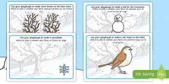 Winter Playdough Mats English/French - Playdough, mat, penguin, huskey, snow, winter, frost, cold, ice, hat, gloves, wnter, playdugh, wintr
