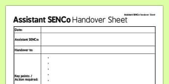 Assistant SENCo Handover Sheet - senco, handover sheet, handover, sheet, assistant