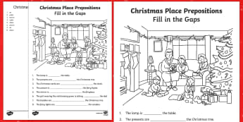 Christmas Place Prepositions   Fill in the Gaps Activity Sheet