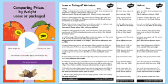 Comparing Prices By Weight Loose or Packaged Task Setter Powerpoint and Worksheets-compare, prices, weight, task setter, powerpoint, worksheets