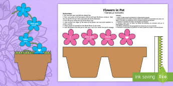 Mother's Day Flowers in Pot Card Craft English/Greek - Mothers Day Flowers in Pot Card Craft - mothers day, flowers, pot, craft, mum, EAL, Greek, greek