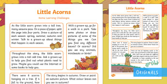 Little Acorns Home Learning Challenges Reception FS2 - EYFS, Little Acorns, Twinkl Originals, Twinkl Fiction, Autumn, Seasons, Plants and Growth, Growing, 