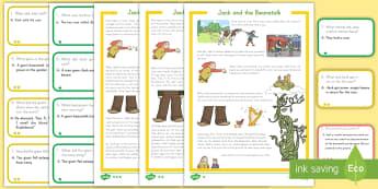Jack and the Beanstalk Differentiated Story and Comprehension Question Cards - Jack and the Beanstalk, differentiated activity, story cards, question cards, answer cards, reading