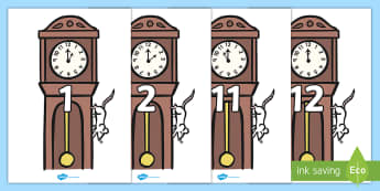 Hickory Dickory Dock Times On Clocks Posters - nursery rhymes