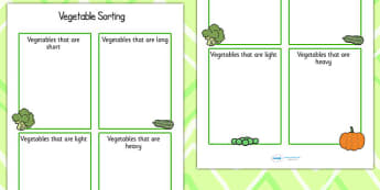Vegetable Sorting Activity Sheet - vegetables, healthy eating, sorting