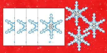 Numbers 0-31 on Snowflakes - Snowflake, winter, Foundation Numeracy, Number recognition, Number flashcards, 0-30, A4, display, snow, winter, frost, cold, ice, numeracy, numbers, counting, numbers to 31, snowflakes, display
