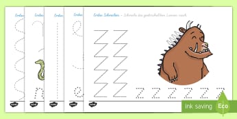 Erstes Schreiben Linien Nachspuren für das Unterrichtsthema der Grüffelo - Grüffelo, Schreibmotorik, Linien Nachspuren, German