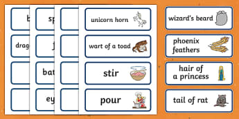 Magic Potion Prompt Cards - magic, potion, prompt, halloween, cards, flashcards, pour, mix, stir, add, spiders, frogs, eyeballs, ingredients, toad