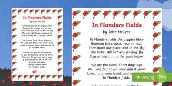 Remembrance Day Poem Sheet In Flanders Fields (A4) - Remembrance Day, poetry, poem, In Flanders Fields, A4, John McCrae, 11th November