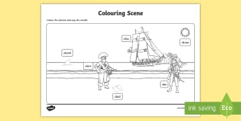 sh Sound Word Production Colouring Scene - sh, sound, colour