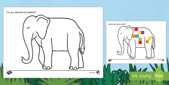 Elephant Outline Computing Activity - EYFS, Early Years, KS1, Elmer, David McKee, colour, computing, ICT, Understanding the World, Paint, 