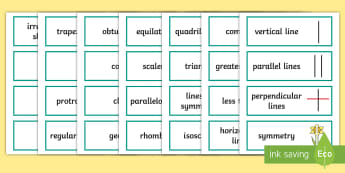 LKS2 Properties of Shapes Key Word Cards - maths words, key words, maths vocab, maths vocabulary, angles, shape, 2d shape, 3d shape