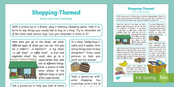 Shopping-Themed Home Learning Challenges Reception FS2 - EYFS, Early Years, homework, home learning, Home School Links, shopping, shops, supermarket, money, 