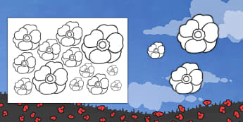 Cut-out and Colour-in Poppies - poppies, remembrance, activity, activities
