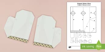 Simple Origami Winter Gloves Paper Craft English/Romanian - origami, gloves, christmas, paper craft, EAL