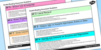 Guided Reading Assessment Guidelines Landscape - guided reading, reading guidelines, AF, assessment focus guided reading, af checklist, landscape checklist
