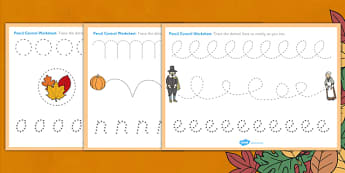 Thanksgiving Pencil Control Worksheets - worksheet, pencils