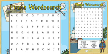 Pirate Wordsearch - pirate wordsearch, pirate, pirates, ship, wordsearch, words, search, activity, circle words, treasure, jolly roger, island, ocean