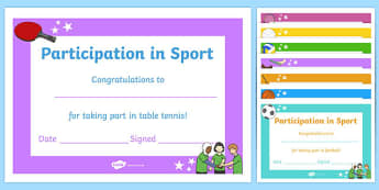 Editable Participation in Sport Certificates - editable, participation in sport, certificates