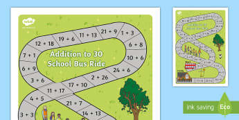 Addition Bus to 30 Board Game  - Addition Bus Board Game - add, adding, games, maths, numeracy, +, adition, numracy, additon, matsh, 