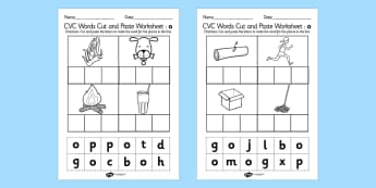 CVC Words Cut and Paste Worksheets o - CVC worksheets, CVC words
