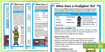 What Does A Firefighter Do? Differentiated Fact File