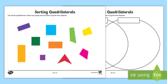Sorting Quadrilaterals Activity Sheet - sorting, sort, venn diagram, quadrilaterals, activity, maths, shapes