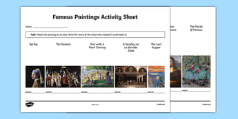 Famous Paintings Matching Activity Sheet - art, appreciation, famous paintings, artists, matching, activity sheet, worksheet