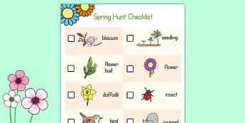 Spring Hunt Checklist - spring, seasons, easter, hunt, easter hunt, objects hunt, can you see?, spring sensory walk checklist, walk checklist, spring walk checklist, spring hunt, spring search