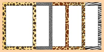 Safari Animal Pattern Themed Portrait Page Borders - safari, on safari, safari page borders, safari animal pattern page borders, animal pattern page border