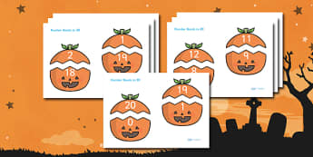 Number Bonds to 20 (on Pumpkins) - Number Bonds, Matching Cards, Number Bonds to 10, Halloween, pumpkin , witch, bat, scary, black cat, mummy, grave stone, cauldron, broomstick, haunted house, potion, Hallowe'en