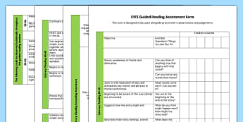 EYFS Guided Reading Assessment Form - guided reading, assessment