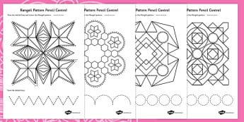 Rangoli Pattern Pencil Control Worksheets - rangoli, diwali