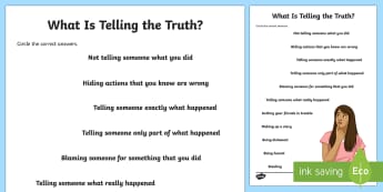 What Is Telling the Truth? Activity Sheet - telling the truth, lying, telling lies, friendship, social skills, autism, worksheet, sen