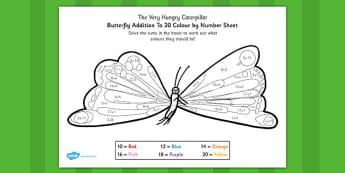 Colour by Number Bonds to 20 to Support Teaching on The Very Hungry Caterpillar - number