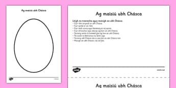 Design an Easter Egg Comprehension Activity Sheet Gaeilge - irish, gaeilge, reading, drawing, Easter, egg, worksheet