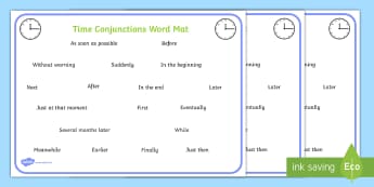 Time Connective Words - time connectives, mat, time, connectives