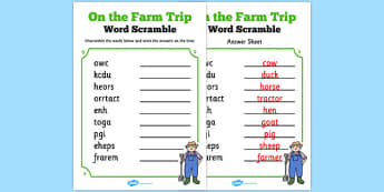 Farm Trip Word Unscramble - farm trip, word, unscramble, farm