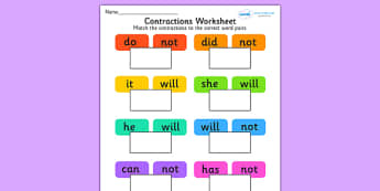 Contractions Worksheet - contractions, contractions sheet, don't, can't, literacy, literacy worksheet, contractions literacy worksheet, abbreviations