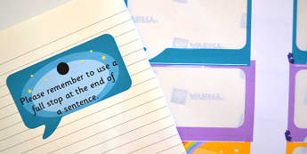  Time Saving Speech Bubble Stickers for Marking Full Stops - marking, time saving, stickers, time saving stickers, stickers for marking, full stops, please remember to use full stops, stops, end of sentences, speech bubble stickers, speech bubbles, s