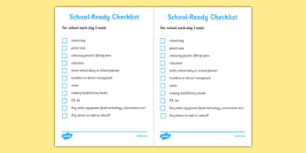 School Ready Checklist Secondary - school, ready, checklist, secondary