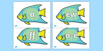 Phoneme Set on Angel Fish - Phoneme set, phonemes, phoneme, Letters and Sounds, DfES, display, Phase 1, Phase 2, Phase 3, Phase 5, Foundation, Literacy