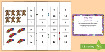 Toy Counting Busy Bag Prompt Card and Resource Pack - Toys, peg, count, counting, number recognition